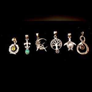 Lot of Six New 925 Sterling Silver Gemstone Pendants